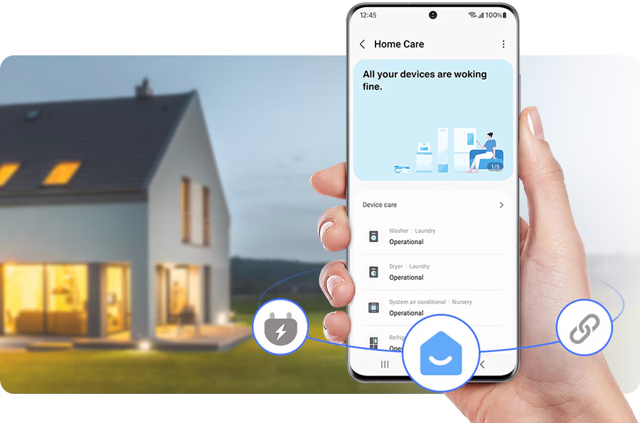 Ένα άτομο χρησιμοποιεί το SmartThings Home care και φροντίζει για τη λειτουργία της συσκευής.